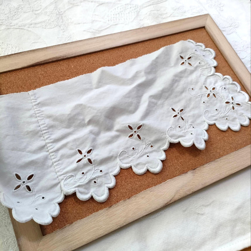 80cm】アンティークカットワークレース 白刺繍リネン切れ端