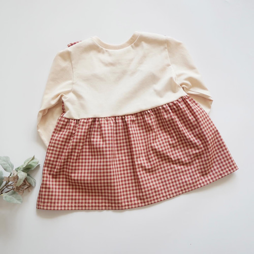 ギンガムチェックのドッキングキャミT(90-140)＊くすみあずき 子供服  