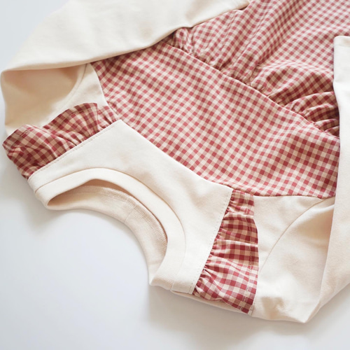 ギンガムチェックのドッキングキャミT(90-140)＊くすみあずき 子供服  
