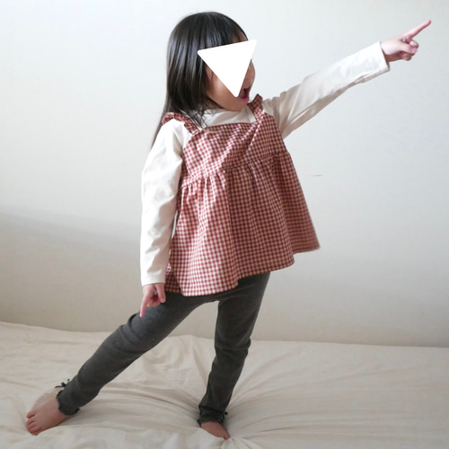 ギンガムチェックのドッキングキャミT(90-140)＊くすみあずき 子供服  