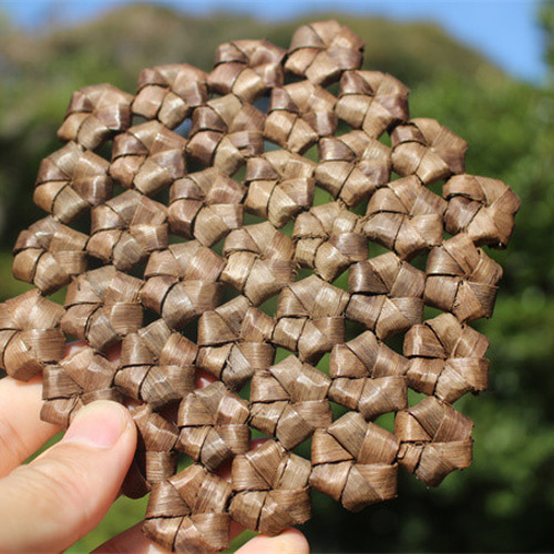 瓶敷 鍋敷 胡桃木 六角花結び編み 鍋敷き山胡桃木 クルミ 山葡萄