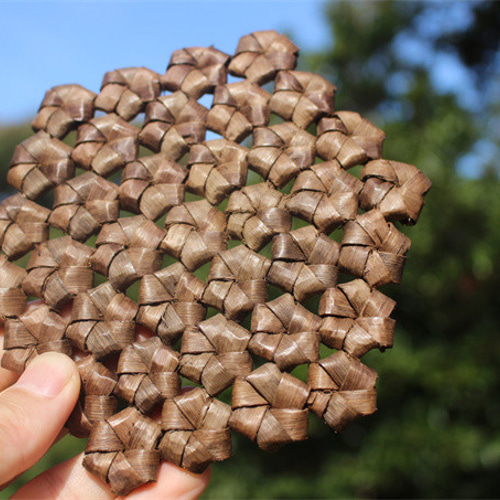 瓶敷 鍋敷 胡桃木 六角花結び編み 鍋敷き山胡桃木 クルミ 山葡萄