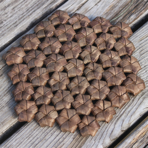 瓶敷 鍋敷 胡桃木 六角花結び編み 鍋敷き山胡桃木 クルミ 山葡萄