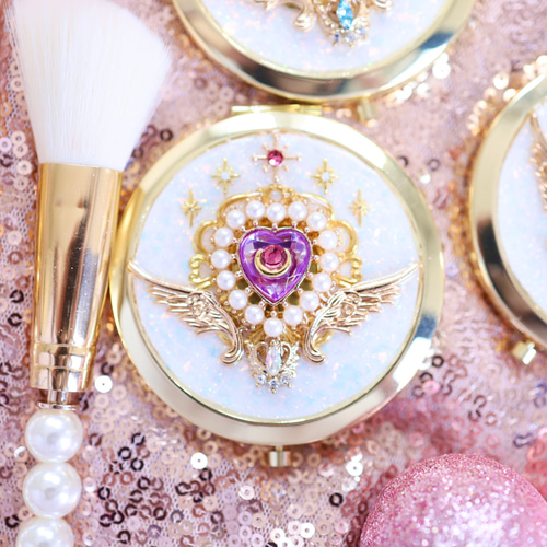 クリスタルハートコンパクトミラー✨全7色 手鏡 AnJurg💎発送