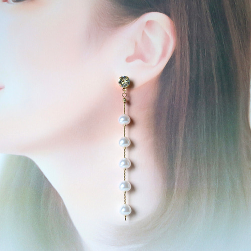 wedding】バロックパールのロングピアス/イヤリング（ゴールド