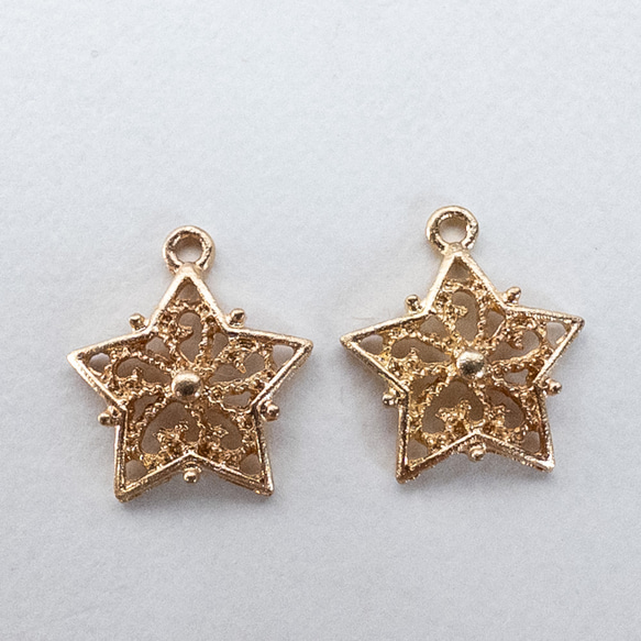＊5個＊ 透かし スター チャーム 合金製 ニッケルフリー 星モチーフ ゴールド cm093s 4枚目の画像