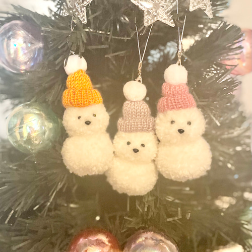 プードルカットの雪だるまのオーナメント（3個セット） ビション