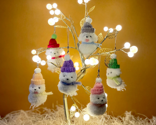 プードルカットの雪だるまのオーナメント（3個セット） ビション