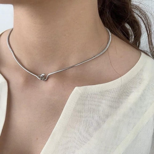S925シルバー シンプル スネークチェーンとメタルチョーカー
