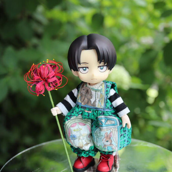 オビツ11 彼岸花　着物セット 彼岸花の浴衣 白地に青 オビツ11、ねんどろいどどーるサイズ