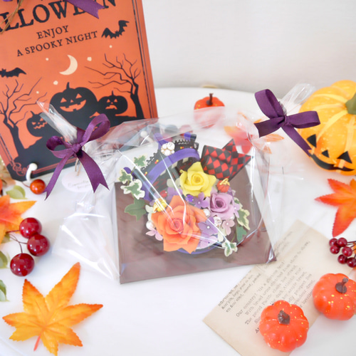 ハロウィン✼クレイフラワー✼パープル✻フラワーアレンジメント