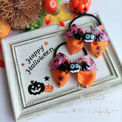 ✽ハロウィン✽ヘアゴム/キッズ/コウモリパーティー/ オレンジ 雑貨