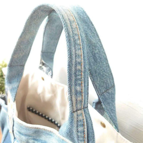 No.319【DENIM✖️ステンシル✖️フリンジTOTE BAG❤️】デニム