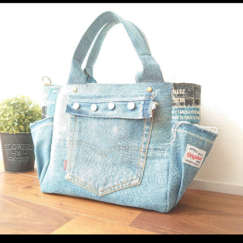 No.319【DENIM✖️ステンシル✖️フリンジTOTE BAG❤️】デニム