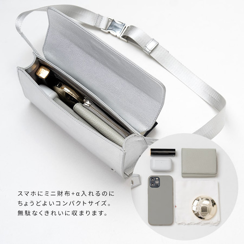 本革 ウエストバッグ ポーチ スマホショルダー 軽量 小さめ シルバー