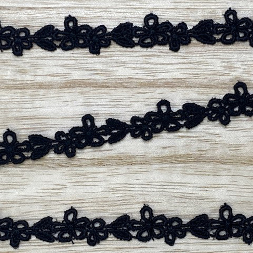 RC-1116 繊細な小花柄の細幅ケミカルレース(黒） レース Relace 通販