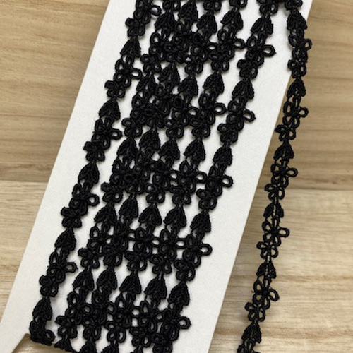 RC-1116 繊細な小花柄の細幅ケミカルレース(黒） レース Relace 通販