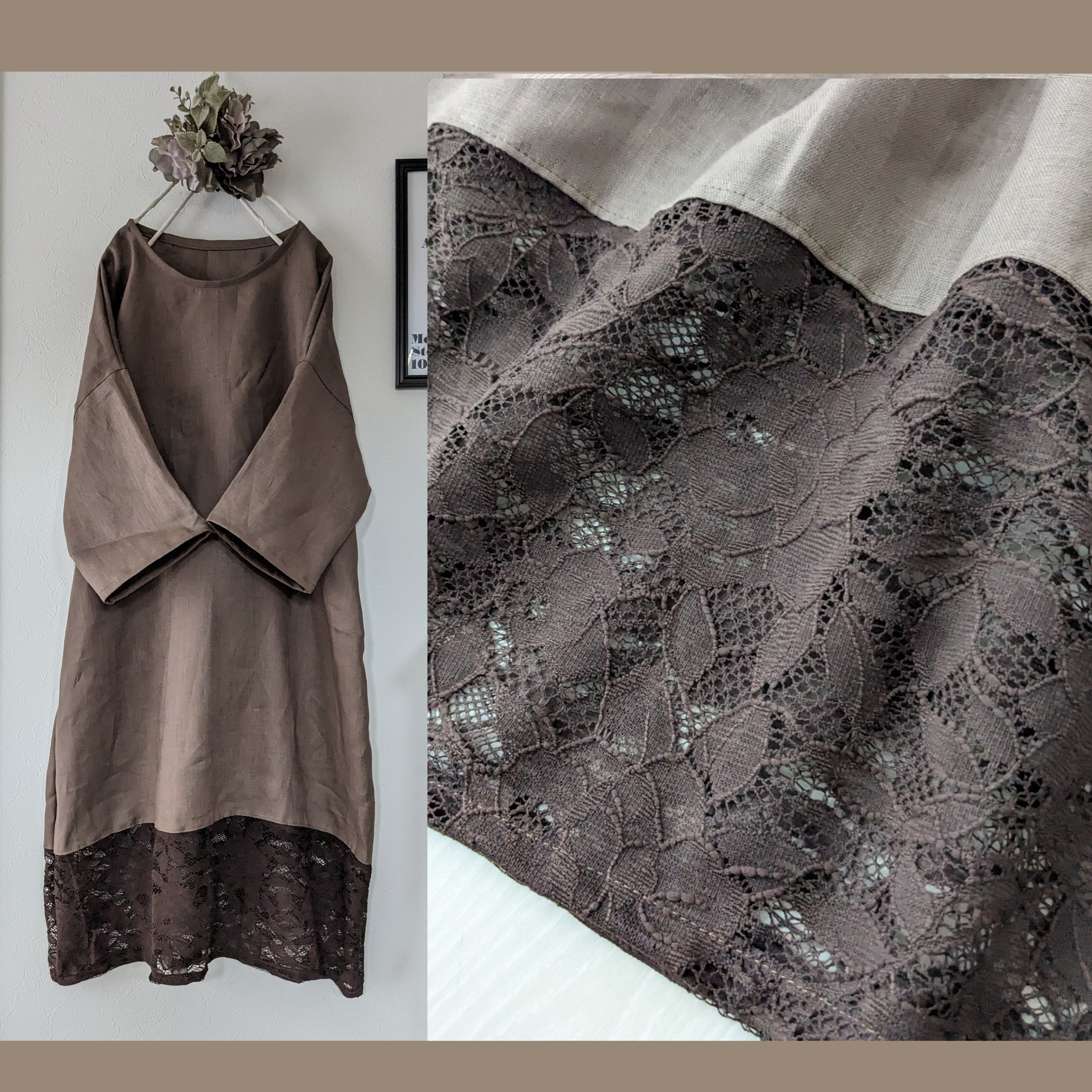 ♡モカリネン×裾花柄レースワンピ♡北欧