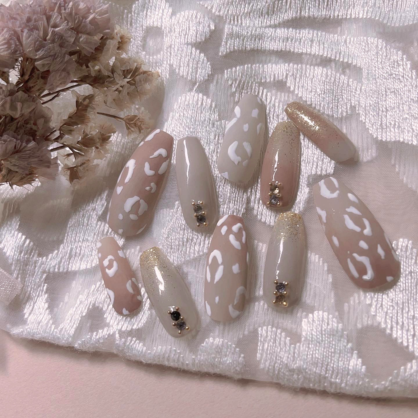 じゃれねこチャンとコーデュロイ♡ヘアクリップヒョウ柄