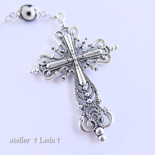 日本限定 ☆アイオライト＆三眼天珠 ロザリオ☆ beads dzi & ~Iolite ネックレス・ペンダント