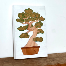 レザーのコラージュアート（盆栽） A4サイズ 木製パネル 一点もの 1枚目の画像