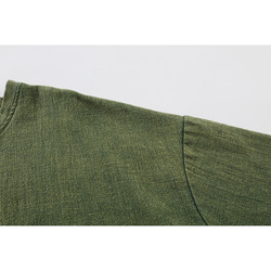中厚綿麻ワンピース　半袖綿麻ワンピース　サイドにスリット　グリーン　フリーサイズ　L257GR　 4枚目の画像