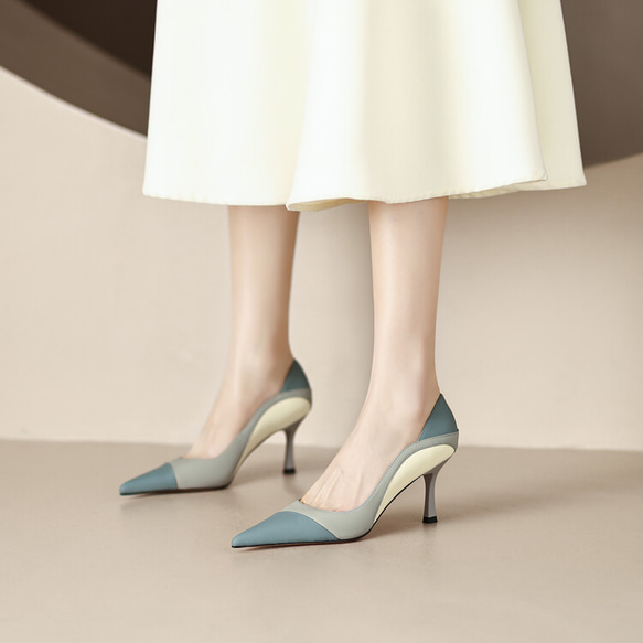 23 秋冬新款女士真皮鞋時尚獨特鞋高跟鞋 22 厘米-24.5 厘米藍色 #824⭐免運費⭐ 第1張的照片