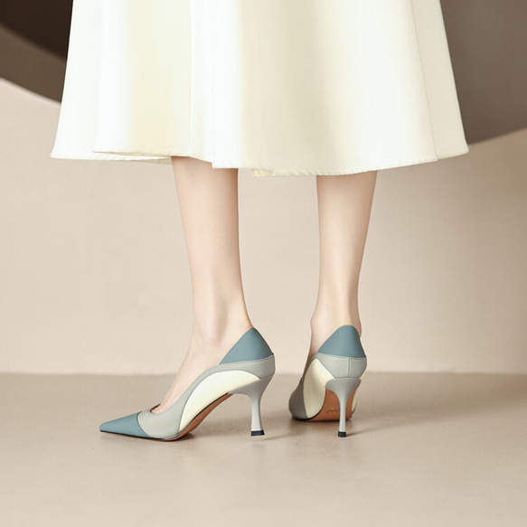 23 秋冬新款女士真皮鞋時尚獨特鞋高跟鞋 22 厘米-24.5 厘米藍色 #824⭐免運費⭐ 第2張的照片