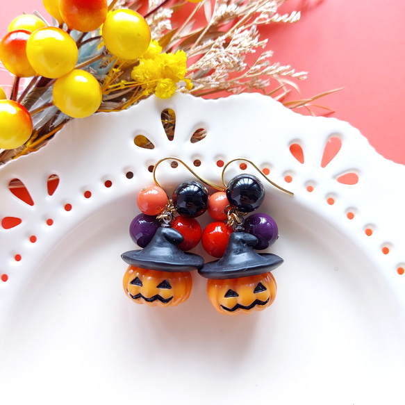ピアス or イヤリング 変更可】【ハロウィン ビックカボチャ ピアス 