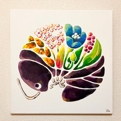 絵画。原画☆キャンバスF6【黒猫はプレゼントを持って花が咲く日を迎え