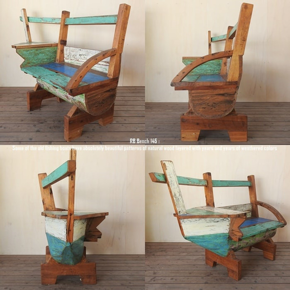 一点物 ベンチ ボートウッド 船古材 ボート再生家具 古材 ボート古材 収納 イス チェア 椅子 リサイクルウッド 花台 4枚目の画像