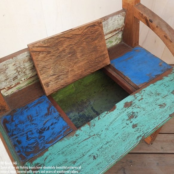 一点物 ベンチ ボートウッド 船古材 ボート再生家具 古材 ボート古材 収納 イス チェア 椅子 リサイクルウッド 花台 11枚目の画像