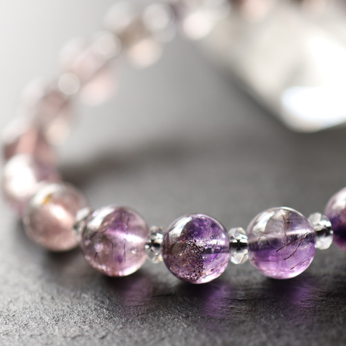 透き通る綺麗なスーパーセブン♡天然石♡ブレスレット♡新品未使用　紫と透明　高品質 スーパーセブン4.5mmブレスレット小玉透明度有り高級天然石