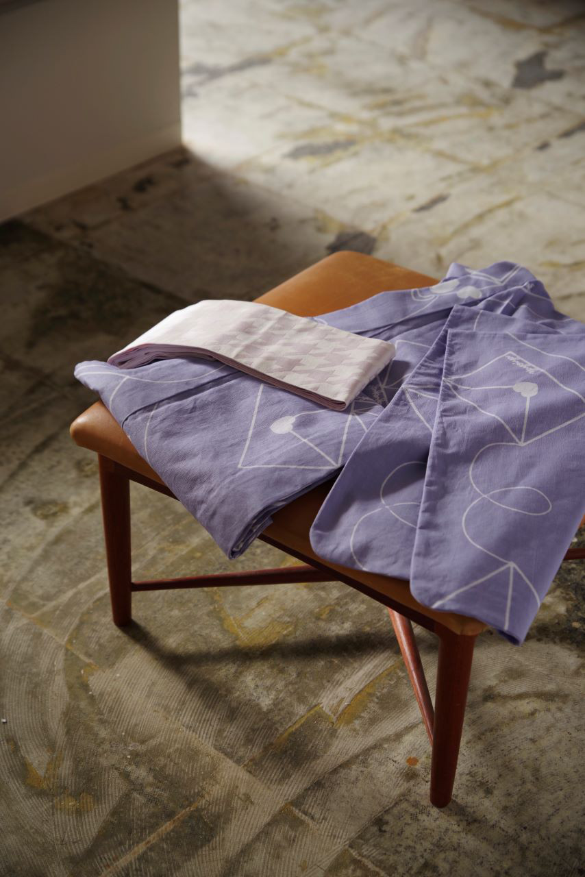 弥生屋 半幅帯 博多織 千鳥 × 横縞 ( 淡紅藤・長尺）