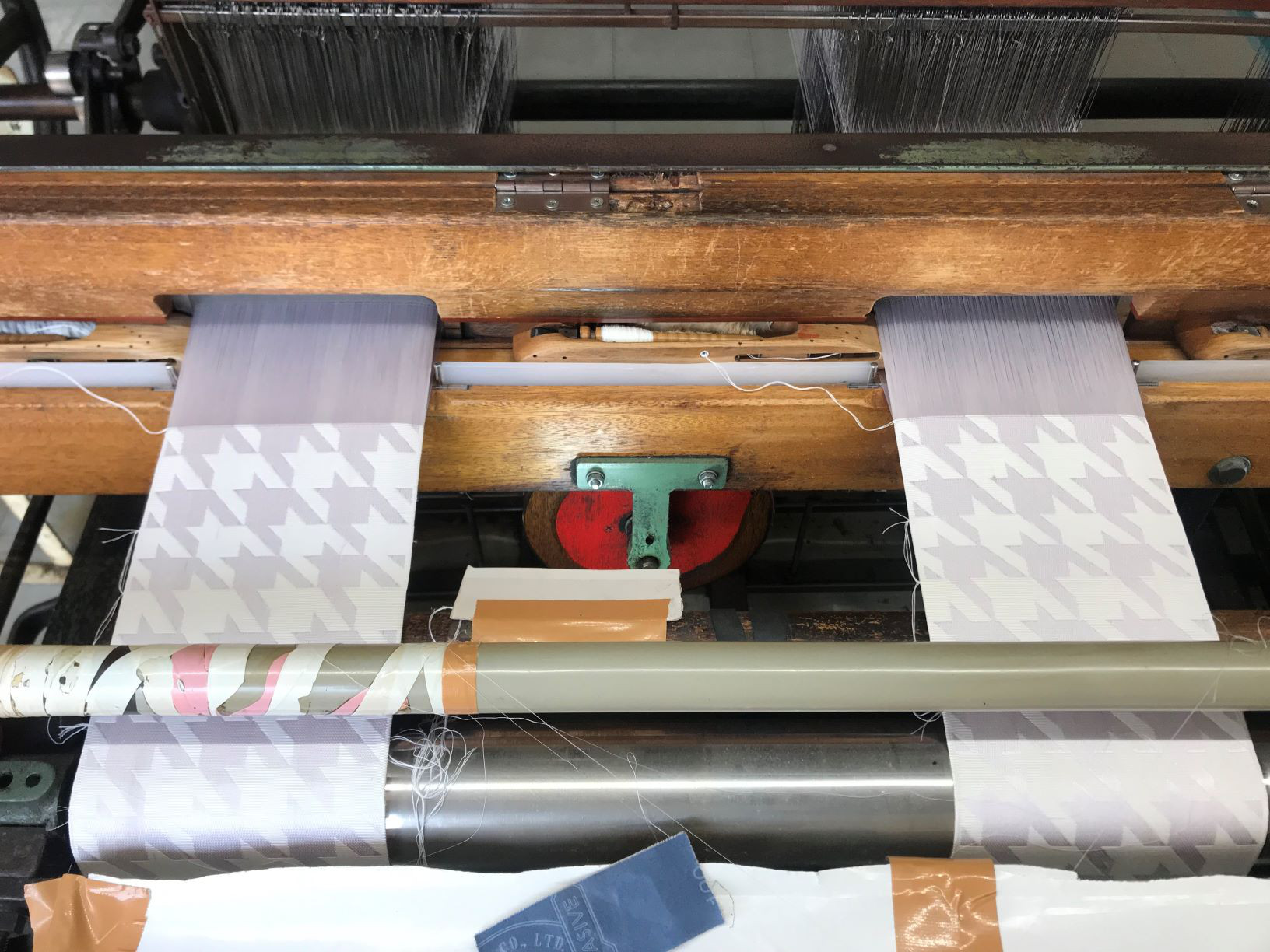 弥生屋 半幅帯 博多織 千鳥 × 横縞 ( 淡紅藤・長尺）