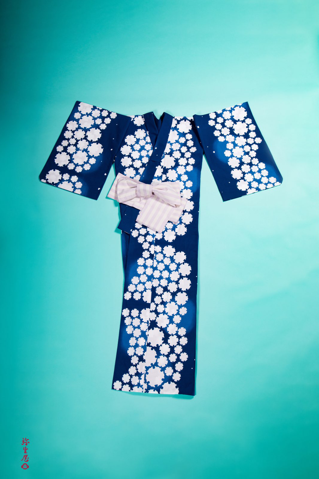 弥生屋 半幅帯 博多織 千鳥 × 横縞 ( 淡紅藤・長尺）