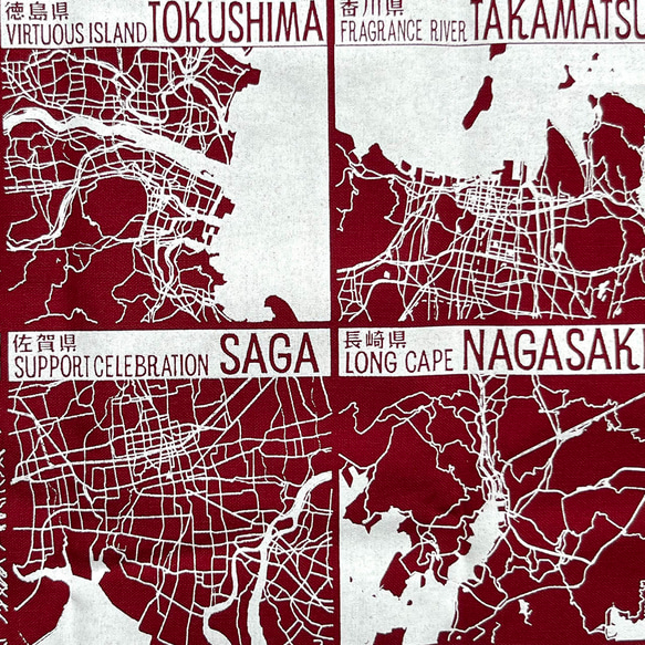 47都道府県キャピタルトートマップ厚手コットンLサイズ（ワインレッド） 7枚目の画像