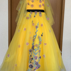 素敵〜キュートなお色直しイエローフラワー可愛いパーティードレス  