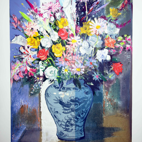 花瓶の花 版画 金色フレーム　リトグラフ 花瓶の花 版画 金色フレーム リトグラフ