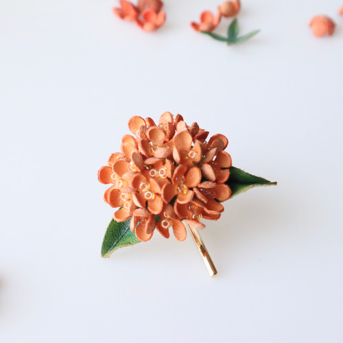 キンモクセイ(金木犀)*革花ポニーフック/オレンジ/プチギフト/秋冬