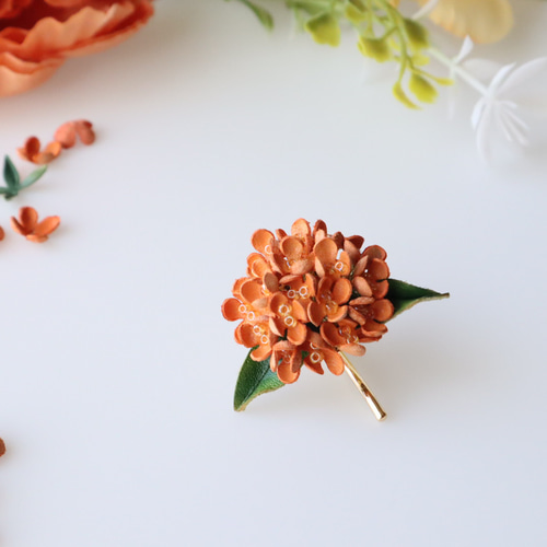 キンモクセイ(金木犀)*革花ポニーフック/オレンジ/プチギフト/秋冬