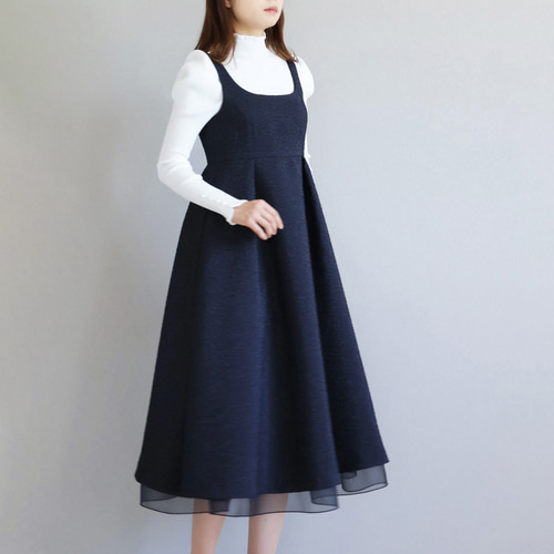 女の子向けプレゼント集結 上品な華やかさを演出◎】ふくれジャガード スクエアジャンパー ワンピース