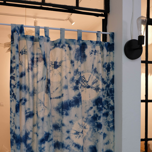 雨荷 手工紮染藍染純棉窗簾門簾 原創設計天然草木染訂製成品窗簾 第10張的照片