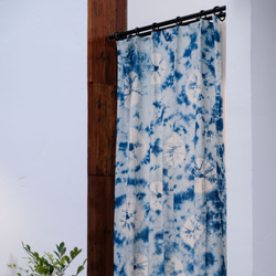 雨荷 手工紮染藍染純棉窗簾門簾 原創設計天然草木染訂製成品窗簾 第1張的照片
