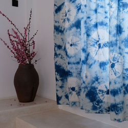 雨荷 手工紮染藍染純棉窗簾門簾 原創設計天然草木染訂製成品窗簾 第7張的照片