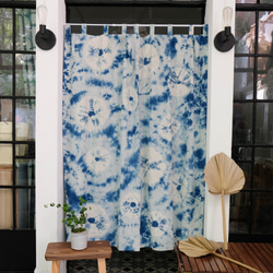 雨荷 手工紮染藍染純棉窗簾門簾 原創設計天然草木染訂製成品窗簾 第6張的照片