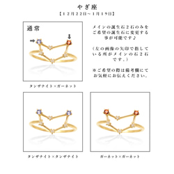 K10 玫瑰金天然石坦桑石和石榴石摩羯座星座圖案精緻戒指 第6張的照片