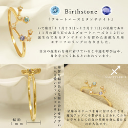 いて座 星座 リング 11月 ブルートパーズ & 12月 タンザナイト 誕生石 付き 射手座 華奢 指輪 [受注制作] 3枚目の画像