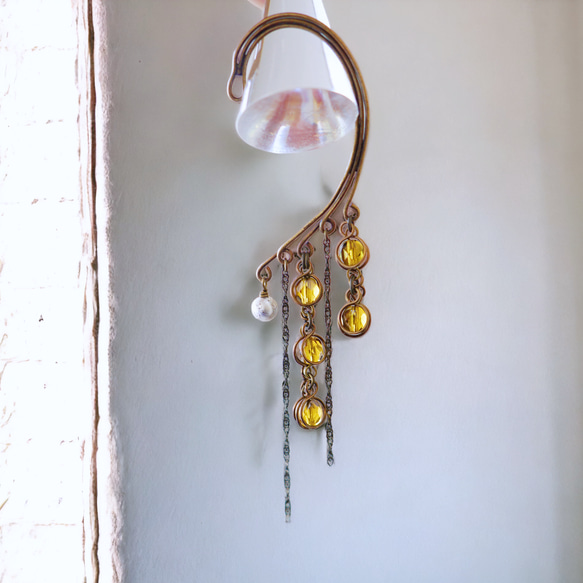 單耳耳鉤/金屬絲工藝：復古風格「疙瘩」金屬絲工藝耳機，秋葉圖案 第1張的照片