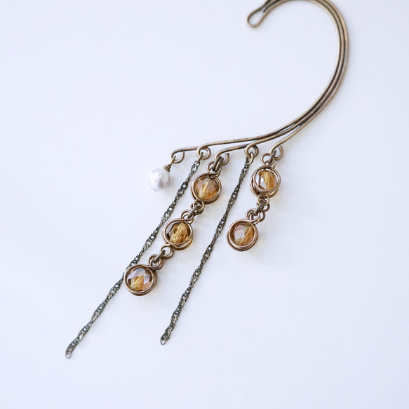 單耳耳鉤/金屬絲工藝：復古風格「疙瘩」金屬絲工藝耳機，秋葉圖案 第6張的照片